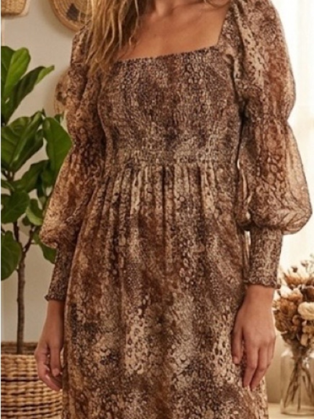 BETSEY BROWN BOHEMIAN Animal Print Long Sleeve Maxi Dress